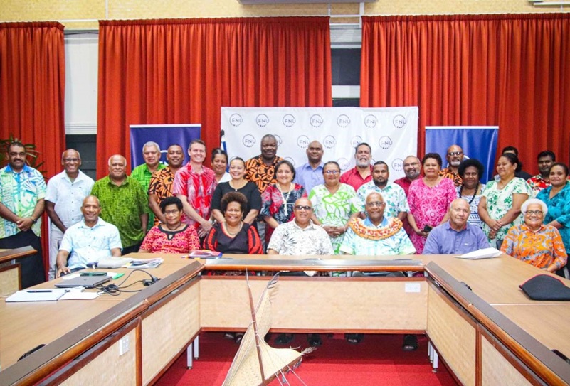 FNU Council together with Senior Leadership Team and Great Council of Chiefs Chairperson Ratu Viliame Seruvakula after the discussion at FNU in Nasinu Campus.