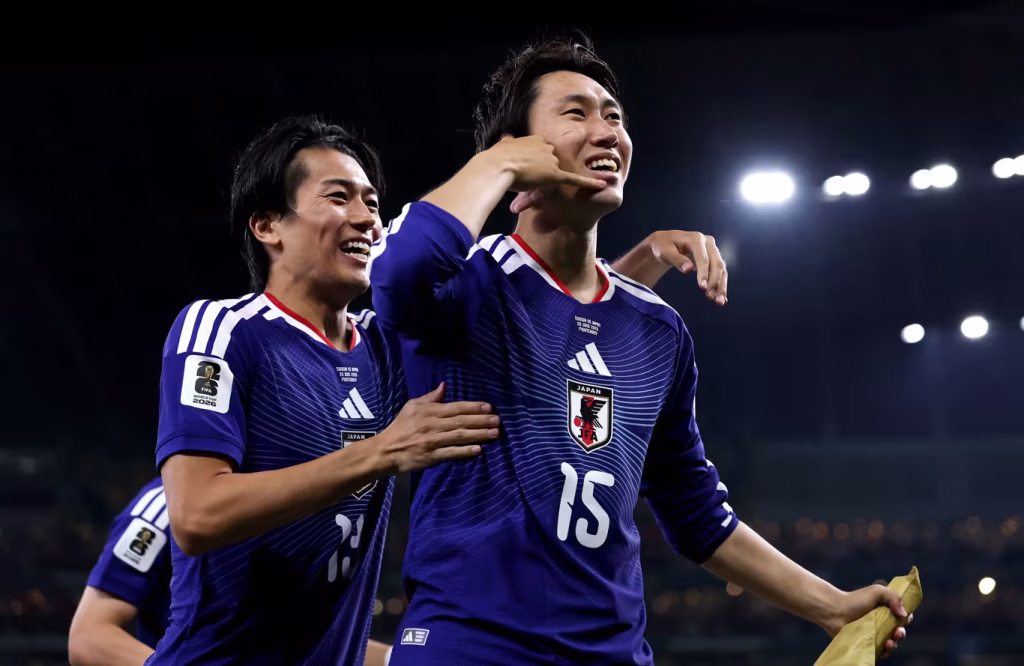 Daichi-Kamada-of-Japan-celebrates-scoring-his-team-s-first-goal-during-the-FIFA-World-Cup-2026-Group-F-match-between-Tunisia-and-Japan